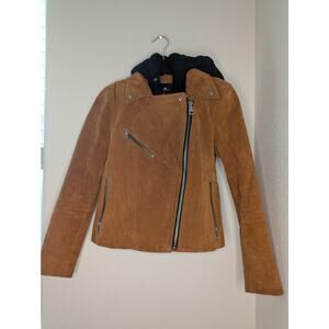 7 For All Mankind Genuine Leather Suede Moto Jacket Hoodie S